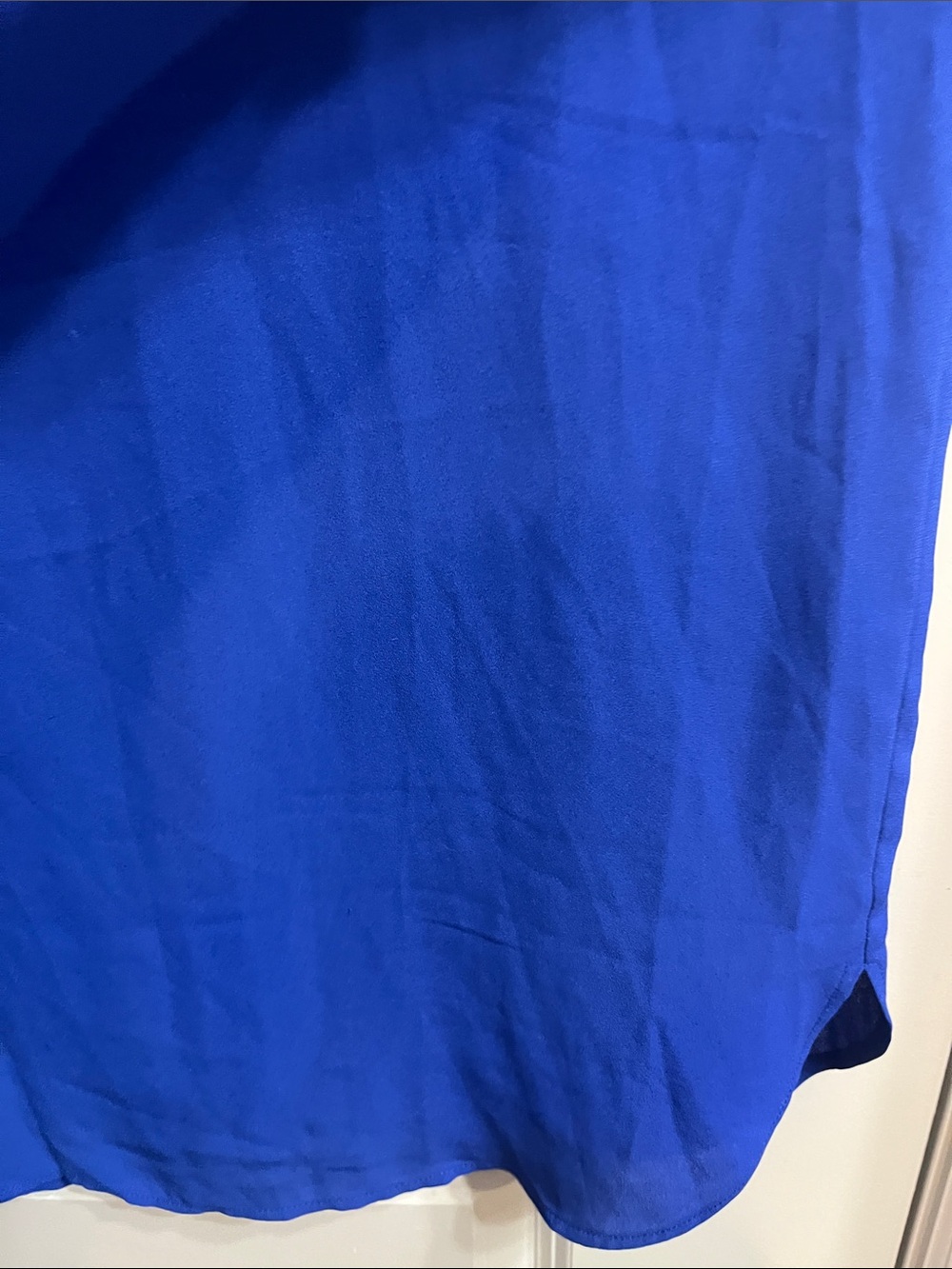 LOFT Cobalt Tie-Neck Flutter Sleeve Blouse - Picture 7 of 13